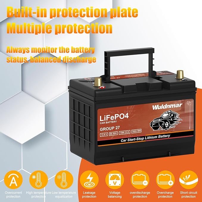 G27 80AH Lithium Car Battery for Start-Stop - 12V, No Acid, Quick Recharge, Long-Lasting Performance