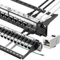 Jadaol 24 Port Shielded Patch Panel Rack or Wall Mount 19-Inch, 1U Cat6A Network Panel Preloaded with 24 Keystone Couplers Plus 1 Spare, 10Gbps Ethernet Panel with Cable Management & Back Support Bar