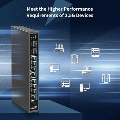 10 Port 2.5Gb Unmanaged Ethernet Switch with 8* 2.5G Base-T Ports, 2* 10G SFP+ Ports. GiGaPlus 2.5Gbps Network Switch for 2.5Gbps NAS/PC, WiFi6 Router, Wireless AP. Fanless Design, Plug and Play