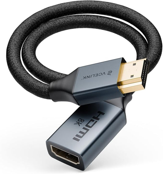 VCELINK 8K Short HDMI Extender Cable 1 FT Ideal for Tight Spaces, HDMI Extension Cable Support 8K@60Hz, 4K@120Hz/144Hz, HDCP 2.2/2.3, Compatible with Roku TV Stick, HDTV, Game Console, Laptop, 1 Pack