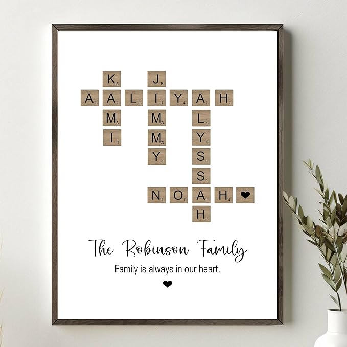 Personalized Family Crossword Scrabble Poster Canvas with Name, Custom Family Scrabble Print, Scrabble Picture with Names, Last Name Sign, Name Crosswords Puzzle Art Family Gifts, Christmas Gifts