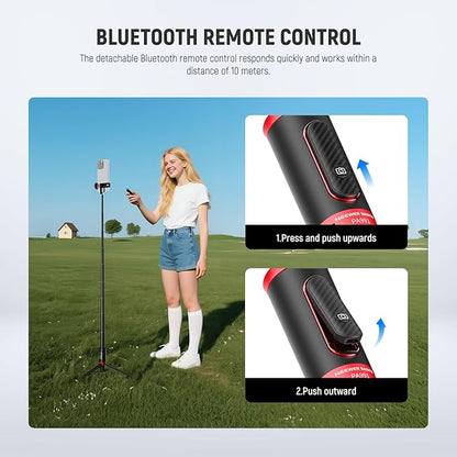 NEEWER Basics PA991 Selfie Stick Tripod Compatible with iPhone Samsung Android, 57.9 Inch Metal Portable Lightweight Travel Mobile Phone Stand with Holder & Remote Control for Video Recording