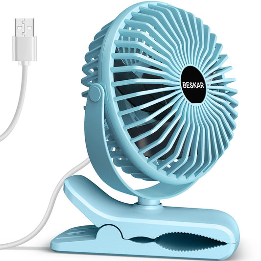 BESKAR USB Clip on Fan, Portable Small Desk Fan with Cord Powered