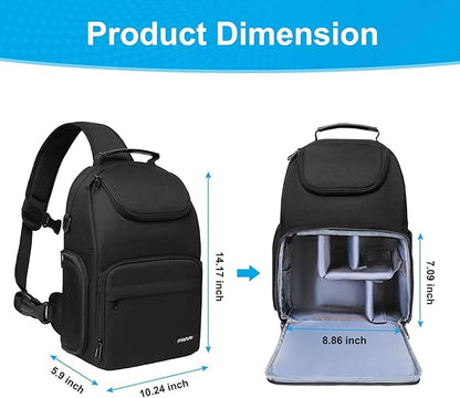 MOSISO Camera Sling Bag, DSLR/SLR/Mirrorless Camera Case Crossbody Photography Backpack with Tripod Holder&Removable Modular Inserts&PU Handle Compatible with Canon/Nikon/Sony, Black