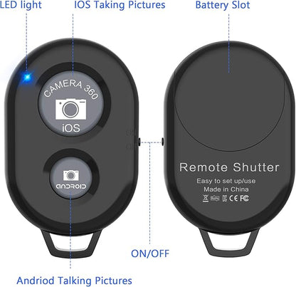Wireless Camera Remote Shutter for Smartphones (2 Pack), Zttopo Wireless Phone Camera Remote Control Compatible with iPhone/Android Cell Phone - Wrist Strap Included Black&Blue