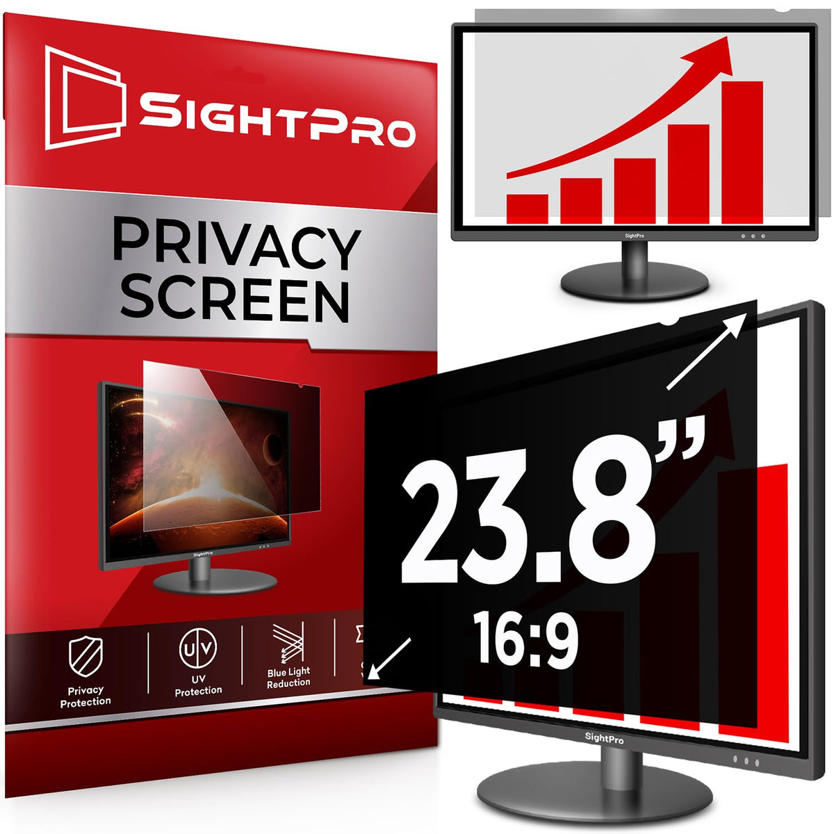 SightPro 22 Inch 16:10 Computer Privacy Screen Filter for Monitor - Privacy Shield and Anti-Glare Protector
