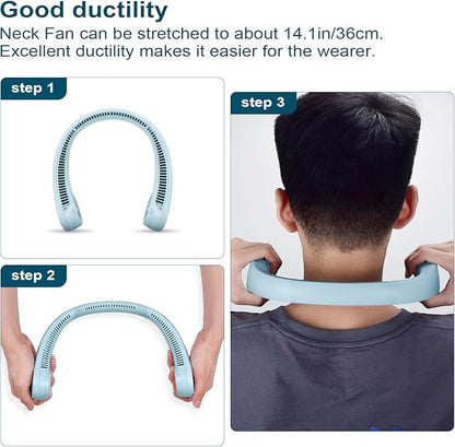 CIVPOWER Neck Fan: Portable Personal Neck Cooling Rechargeable Bladeless Fan - Hands Free 3 Speed 4000 mAh Battery USB Operated Wearable Headphone Design - for Men Women Outdoor Indoor (Light Blue)