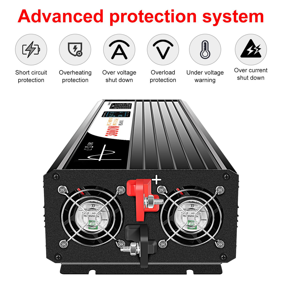 Xijia 3000W Pure Sine Wave Inverter 12V DC to 120V AC Converter for Home, RV, Truck, Off-Grid Solar Power 110V with Smart Bluetooth App Remote Control