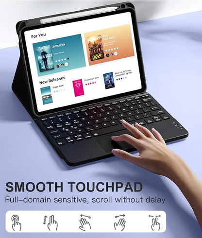Compatible with iPad Air 11 Inch & Air 5th/ Air 4th Generation Case with Keyboard - Multi-Touch Trackpad, 7-Color Backlit, Detachable Folio Cover for Air 11-inch M3/M2 (2025/2024) (Black)