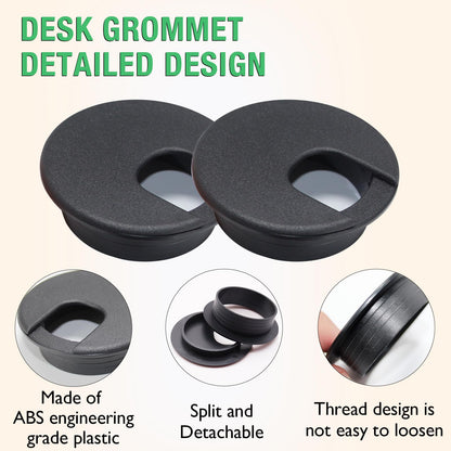 EASYEAH 2 Pcs Desk Grommet 2" / 50 mm, Desk Cord Hole Cover, Cable Grommet ABS Plastic, Desk Hole Grommet for Home & Office Pc, Detachable Cable Cord Organizer-Light Grey