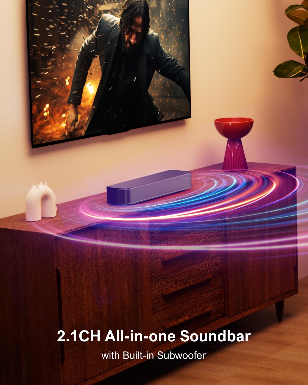 ULTIMEA 2.1ch Compact Sound Bar for TV, Built-in Subwoofer, APP Control, Peak Power 120W, All-in-one PC Sound bar for Game, 16 Inches Bluetooth 5.3 TV Sound Bar, Opt/AUX/Wall Mount, Solo B30 Pro