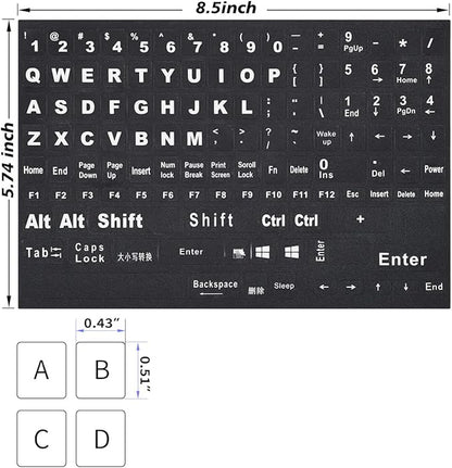 2PCS English Keyboard Stickers Replacement Letters, Full Size Big Letter QWERTY Keyboard Sticker Universal for PC Computer Laptop Desktop, Matte Keyboard Alphabet Stickers