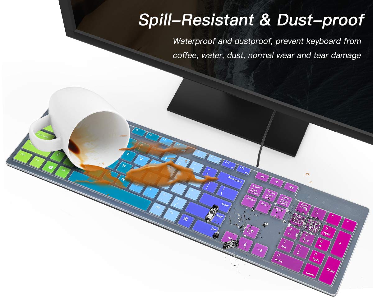 Colorful Keyboard Cover for Dell KM636 Wireless Keyboard/Dell KB216 KB216t KB216p Wired Keyboard/Dell Optiplex 5250 3050 3240 5460 7450 7050/Dell Inspiron AIO 3475/3670/3477 All-in one Desktop,Rainbow