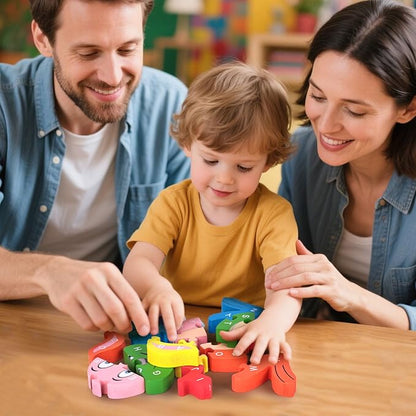 LovesTown Rooster Wooden Puzzles for Toddlers, Montessori ABC Learning Toys for Kids Ages 3-6, 26 Letters, Colorful Educational GIFS