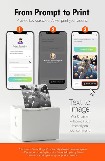 Nemonic AI | Label Printer | Sticky Note | Compatible with CHATGPT | Inkless Bluetooth Thermal Label Printer for Small Business | Portable Wireless