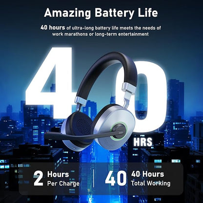 Wireless Headset, Bluetooth Headset with Microphone, AI Noise Cancelling Mic & USB Dongle, Wired/Wireless Headphones with Mute Button, Bluetooth V5.3 Headphone with Mic for Computer/Office/Home/Phone