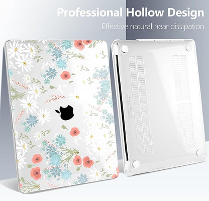 Batianda Case for M1 MacBook Air 13 Inch Model A2337 A2179 A1932 2021 2020 2019 Release,Lovely Creative Series Design Hard Shell with Keyboard Cover & Screen Protector, Cute White Flower