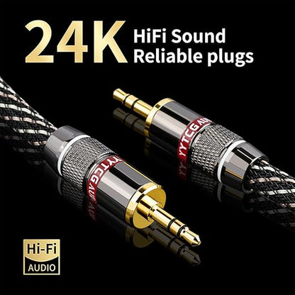 Audiophile HiFi Audio Cable–3.5mm to 3.5mm,6N OFC Core,24K Gold-Plated Plugs,with Nylon Braid,AUX Cable,Compatible with Phone,MP4,Speakers,Amplifiers,TV(9.84ft/3m)