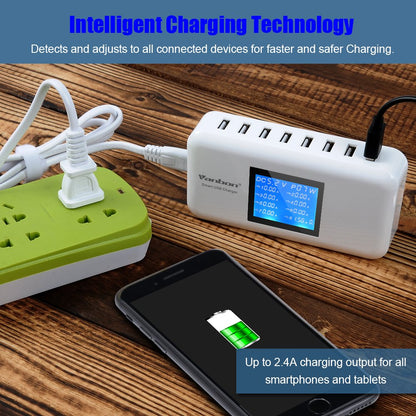 60W/12A 8-Port Desktop Charging Station Multiple USB, Multi Port Travel Fast Wall Charger Hub with LCD for Smart Phones, Tablet and More (White)