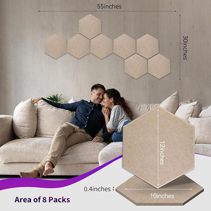 Mollywell Hexagon Acoustic Panels, High Density, Soundproofing, Decorative Noise Reduction Felt Wall Tiles for Ceilings, Home Office & Gaming Room (Deep Camel), 12x10x0.4 Inch