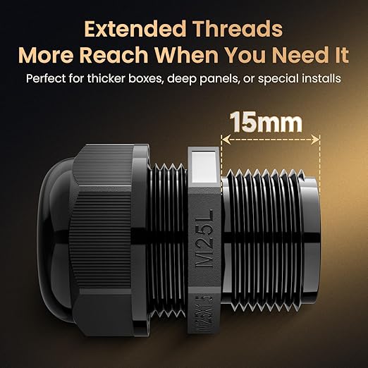 QILIPSU 50pcs M25L Long Thread Cable Gland Waterproof IP68 Nylon Strain Relief Cord Grip Cable Pass Through Wire Connector