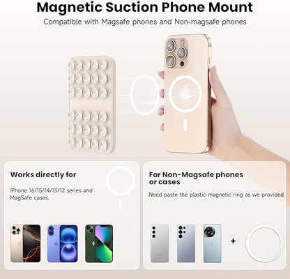Patented Magnetic Sticky Phone Suction Grip Mount for MagSafe Case,Magnet Silicone Portable Stand Holder for iPhone 16/15/14/13/12 Series and Android, Hands-Free Selfies and Videos,Starlight