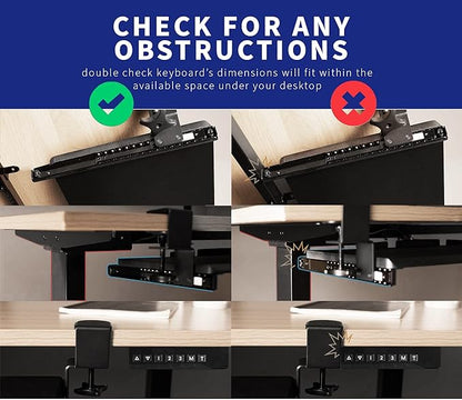 VIVO Large Clamp-on Height Adjustable Keyboard Tray, Pull Out Platform, Pencil Drawer, 27 (33 Including Clamps) x 11 inch Slide-Out Tray Storage Drawer, Black, MOUNT-KB05-4DH