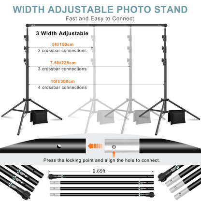 10.2x10Ft Heavy Duty Backdrop Stand, MSKIRA Adjustable Backdrop Support System Kit, Photoshoot Background Stand for Parties, Advertising Display with 6 Clamps, 4 Clips, 2 Sandbags, Carry Bag