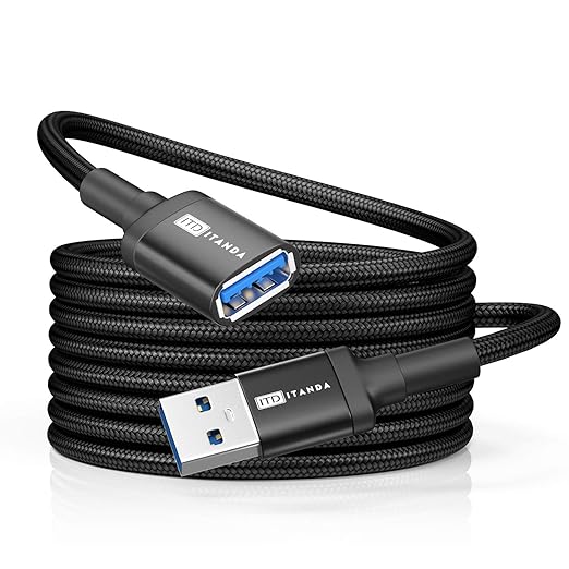 ITD ITANDA 6FT USB Extension Cable USB 3.0 Extension Cord Type A Male to Female 5Gbps Data Transfer for Keyboard, Mouse, PlayStation, Xbox, Flash Drive, Printer, Camera and More, Black