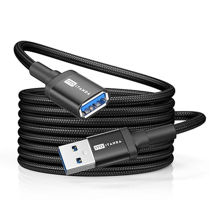 ITD ITANDA 10FT USB Extension Cable USB 3.0 Extension Cord Type A Male to Female 5Gbps Data Transfer for Keyboard, Mouse, PlayStation, Xbox, Flash Drive, Printer, Camera and More, Black