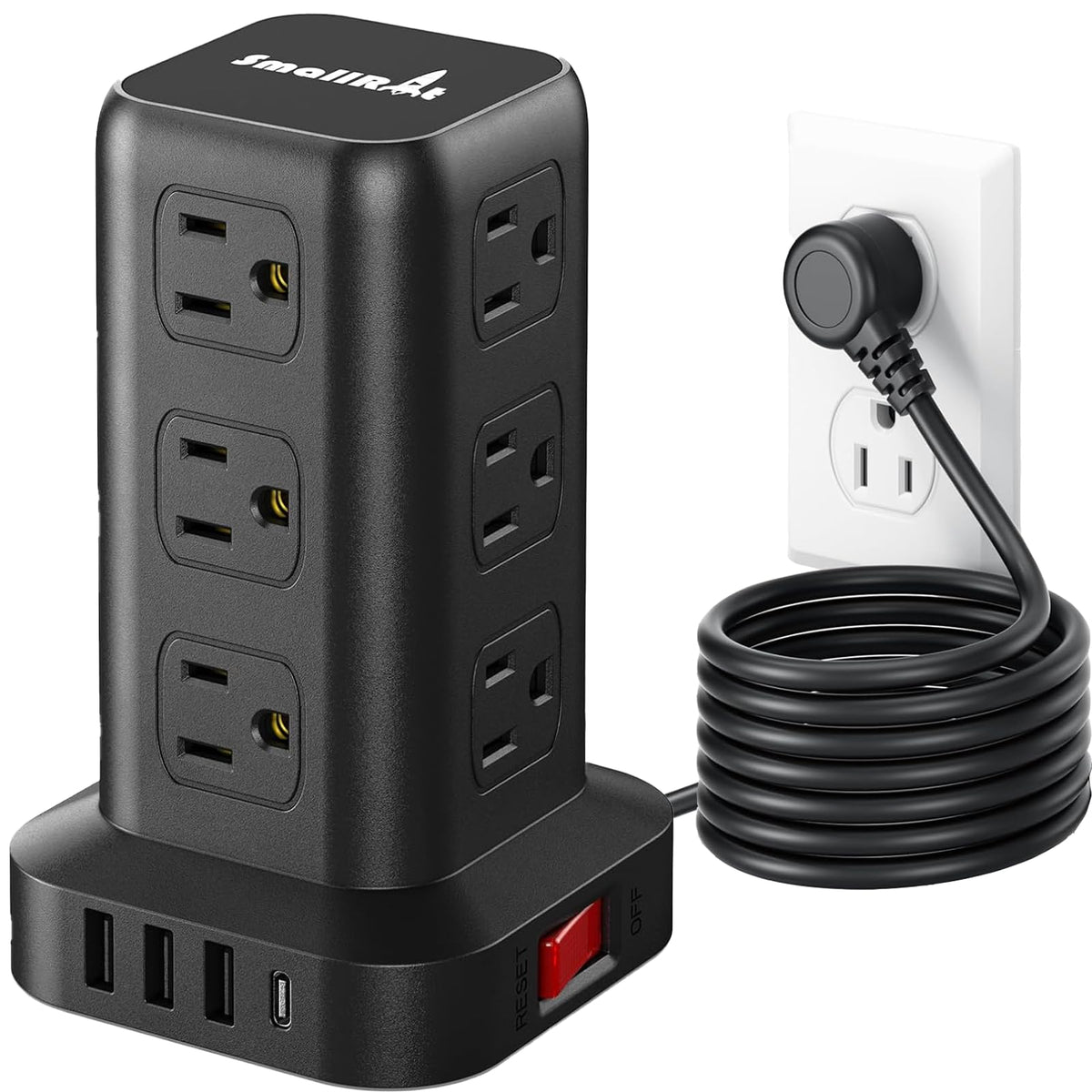 Extension Cord with Multiple Outlets, SMALLRT Power Strip Tower with USB Ports 12 AC Outlets, PD 20W USB C, 15FT Outlet Extender for Home Dorm, Office Supplies, Overload Protection