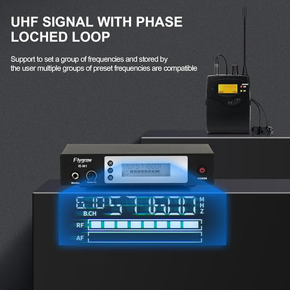 Pro UHF Wireless in Ear Monitor System, Metal IEM Dual Channel Wireless Transmitter and Bodypack Receiver, 80 Adjustable Frequencies,164ft Range, Ideal for Studio, Guitar, Band Performance