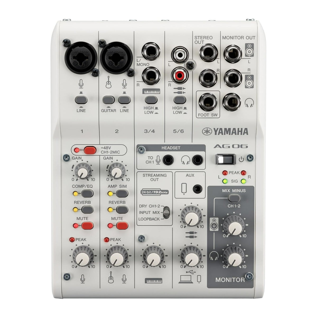Yamaha AG06MK2 White 6-Channel USB-C Audio Interface & Live Streaming Mixer