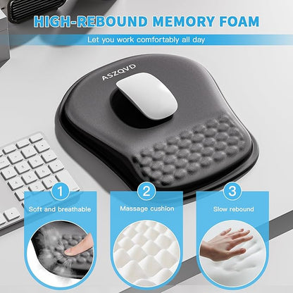 Mouse Pad with Wrist Rest, Ergonomic Mousepads with Wrist Support, Soft Lycra Fabric Memory Foam Office Desk Accessories for Comfort/Pain Relief/PC Gaming/Computer/Laptop (Black)