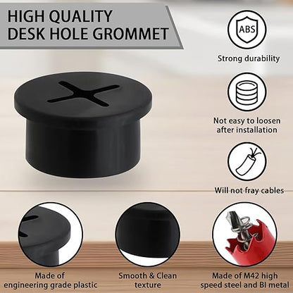 3/4 Inch(20mm) Desk Grommet,13 Pieces Wire Grommet, Desk Hole Cover for Cables with Hole Saw,Plastic Cable Cord Wire Hole Cover for Desk, Table,Cabinet,Countertop and Other Furniture(Black)