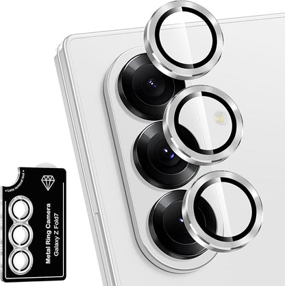 for Samsung Galaxy Z Fold 7 Camera Lens Protector, Individual Metal Ring Tempered Glass Lens Cover, [Strong Adsorption] Scratch Resistant Ultra-Thin HD Clear Lens Cover, 1 Set-Silver