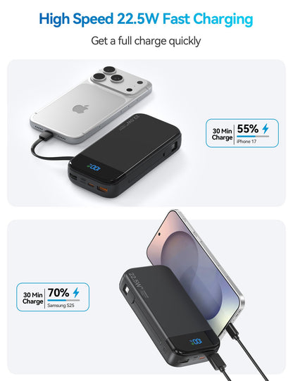 LENGSUM Portable Charger 32000mAh 22.5W Built-in Cables USB C Fast Charging