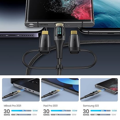 USB C to Multi Charging Cable, USAMS 100W 4FT 5A Type C to Type C Fast Charger Charging Cord with LED Display 5-in-1 C/A to C/Micro/IP Sync Charger Adapter Compatible for Laptop/Tablet/Phone