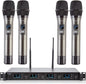 Wireless Microphone System, 4-Channel UHF Wireless Mic, Fixed Frequency Metal Cordless Mic with 4 Handheld Dynamic Microphones, 200ft Range, Mics for Singing, Church (4 Handheld)