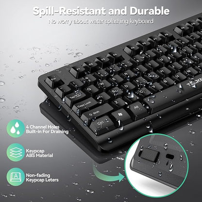 TECKNET Wireless Keyboard, 2.4G Silent Full-Size USB Keyboard with Number Pad, Ergonomic Keys & Foldable Feet, Compatible with Laptop, PC, Desktop, Surface, Windows 11/10/8/7 – QWERTY US Layout, Black
