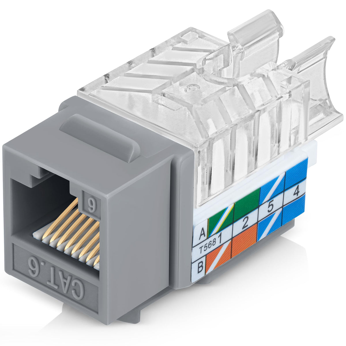 Everest 45 Degree RJ45 Cat6 Keystone Jacks Slim Profile 20-Pack Orange