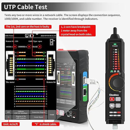Multifunction RJ45 Network Caber Tester, UTP Cable Tester Ethernet Cable Tracer, 4" IPS Touch Screen Support Network Tools, Digital Multi-Meter, VFL,OPM, POE++ Detect,RJ45 TDR, Cable Length,NCV
