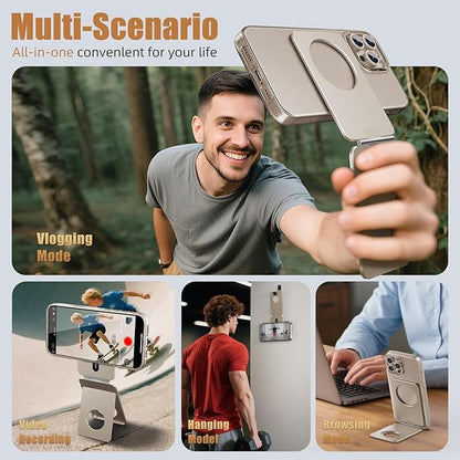IST IDEA for Magsafe Tripod, Tripod for iPhone Lightweight Aluminum Alloy & Angle Adjustment & Strong Magnets iPhone Tripod Stand Compatible with 17/16/15/14/13/12 (Included Metal Ring)