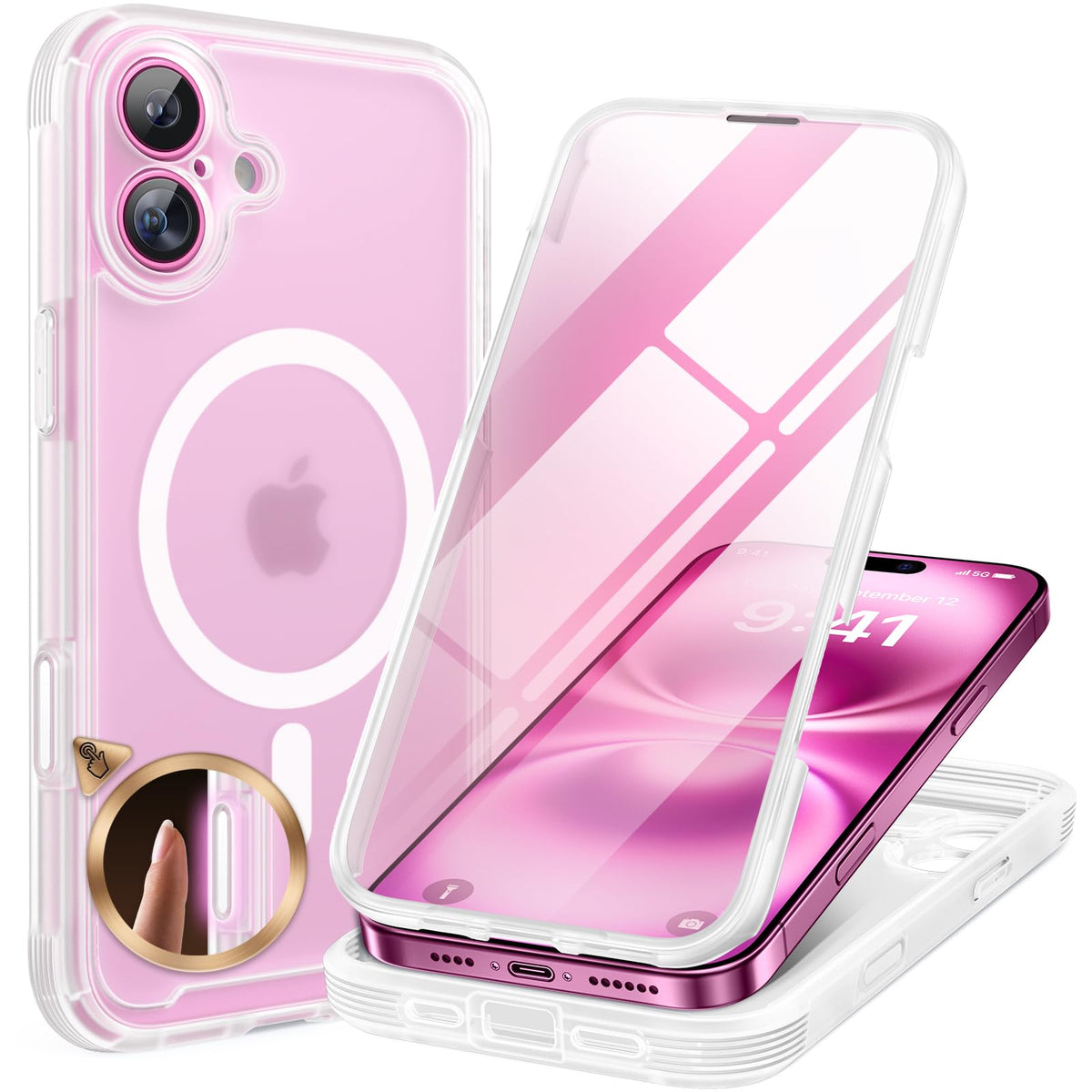 Miracase for iPhone 13 Case 6.1'',Full-Body Magnetic Clear Bumper Case with Built-in 9H Tempered Glass Screen Protector,Military Drop Protection Outdoor Phone Case — iPhone 16 Plus