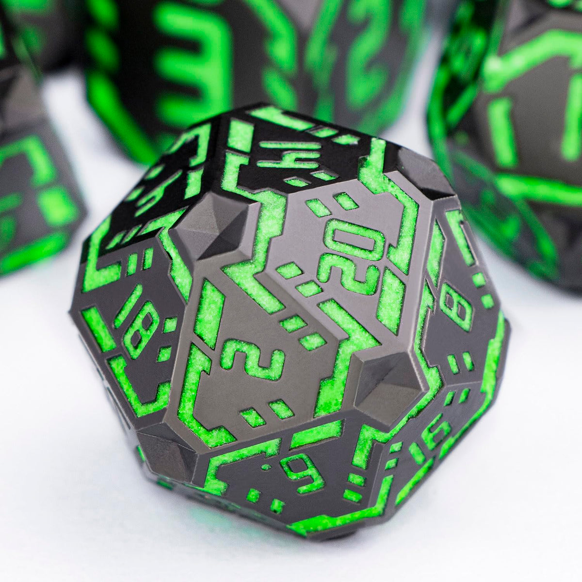 OGCOPHEN Metal DND Sci-fi Dice Set 7PCS Stripe Polyhedral Dice for Dungeons Dragons RPG Role Playing Game, Glitter D and D Dice with Gift Box D6 D8 D10 D12 D20 (Black&Blue Purple)
