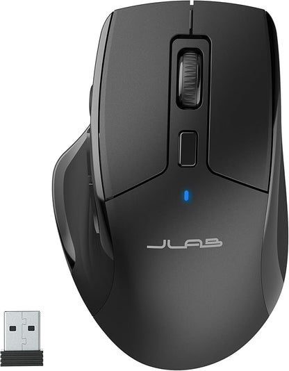 JLab JBuds Wireless Mouse, Bluetooth and USB dongle, Multi-Device, Full-Size, Rechargeable, Black