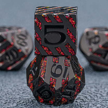 Maywin Decorative Inlay Metal Dice Set 7pcs, Heavy Metal RPG Dice for DND Players and Collectors