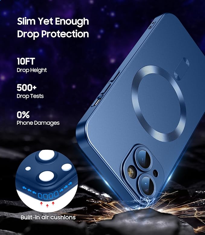 LEKEVO Magnetic for iPhone 14 Plus Case [Compatible with MagSafe][Built-in Camera Lens Protector] Slim Soft Silicone Bumper Shockproof Metallic Luster Phone Case (Blue)