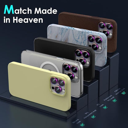 YWXTW CameraLens Protector,[1 Step Installation Tray] Tempered Glass Screen Metal Individual Cover Accessories Case Friendly (Multi-Coloured Titanium) (iPhone 15 Pro/15 Pro Max)