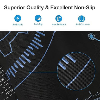 KooMall Large 48x24 Inch Anti Static Mat, Soldering Rubber Mat for PC Building, ESD Sensitive Device Repair, Assembly Work, with ESD Grounding Plug,Cord,Wrist Strap Bracelets Wristband,Heat Resistant